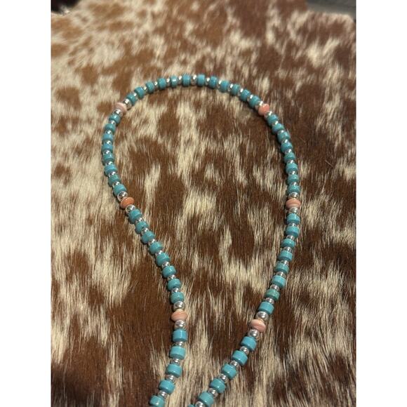 Native American Sterling Silver Shiny Navajo Pearl Turquoise Conch Necklace 18” - Picture 5 of 13